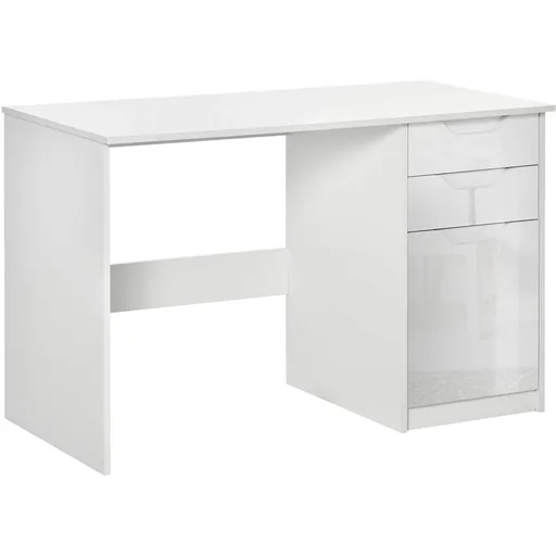"Schreibtisch Computertisch mit 2 Schubladen Schrank Arbeitstisch Bürotisch große Tischplatte Hochglanz Weiß 120 x 60 x 7 image"