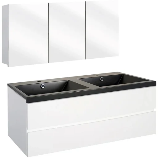 "Concept Badezimmermöbel met Spiegelschrank 120cm - Weiss/schwartz image"