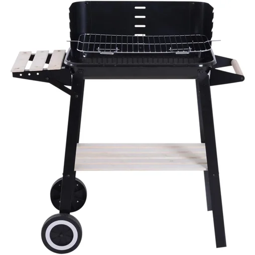 "Grillwagen Standgrill Holzkohlegrill mit Windschutz 2 x Ablagefach höhenverstellbar Grillrost Metall Schwarz 87 x 45 x 8 image"