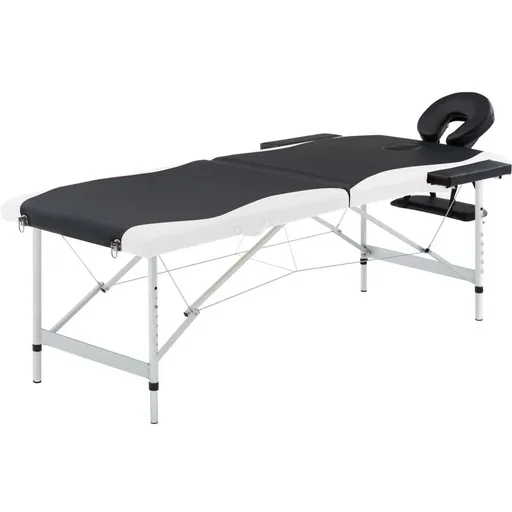 "Klappbarer Massagetisch 2 Zonen Aluminiumgestell schwarz und weiß image"