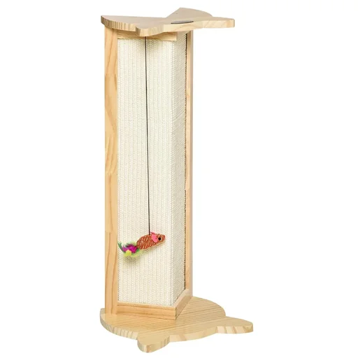 "Eck-Kratzbrett Katzenkratzbrett für Wand oder Ecken 62 cm Höhe Wandkratzbrett mit hängendem Spielzeug Sisal Kiefernholz image"
