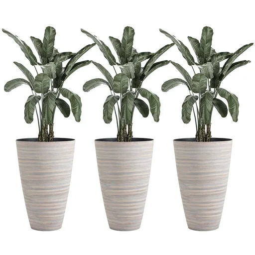 "3er Set Blumentöpfe Ø 46,5 cm Höhe 60 cm Pflanztöpfe aus stabilem Kunststoff cremeweiß image"