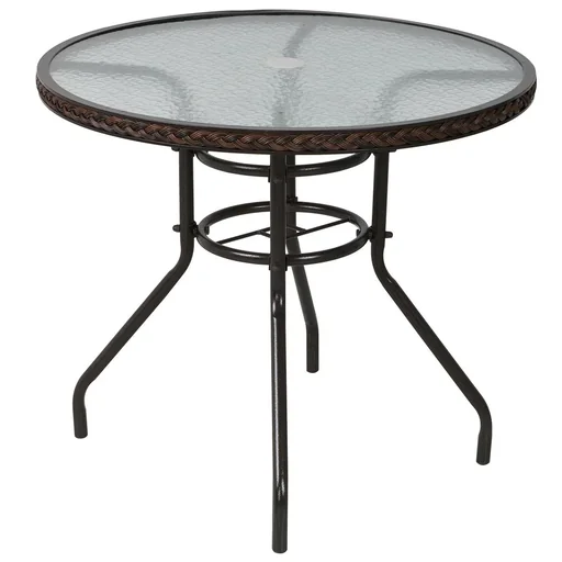 Rattan-Gartentisch mit Polyrattan und gehärtetem Glas, Ø80 x 71H cm