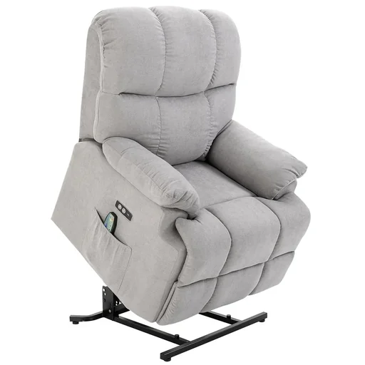"Massagesessel Aufstehhilfe Relaxsessel mit Wärmefunktion verstellbarer Winkel USB Fernbedienung Kurzplüsch Grau 83 x 95 image"