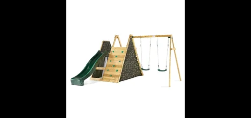 "Holz Kletterpyramide mit Doppelschaukel, Outdoor-Kletterpyramide, Holz, Kletterwand, Kletternetz, Rutsche, natur image"