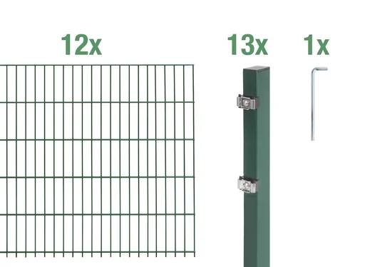 "Doppelstabmattenzaun Komplettset, grün, Höhe 160 cm, Länge 24 m image"