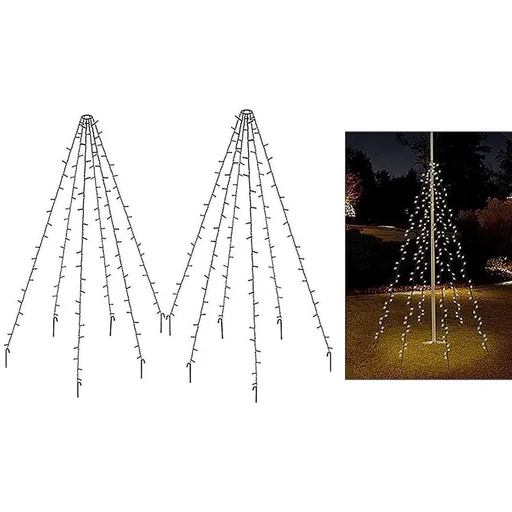 "Fahnenmast SET of 2 - Beleuchtung - 400 LEDs - 8 Meter - Warmweißes Licht - wasserdicht image"