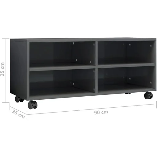 "Hochglanzgrauer Fernsehschrank auf Rollen 90x35x35 cm Spanplatte image"