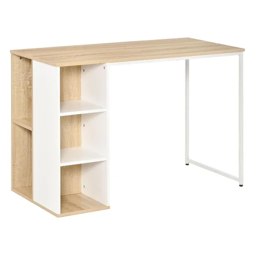 "Schreibtisch Bücherregal Computertisch Bürotisch mit Regale großer Stauraum Spanplatte Metall Eiche+Weiß 115x 55x75 cm image"
