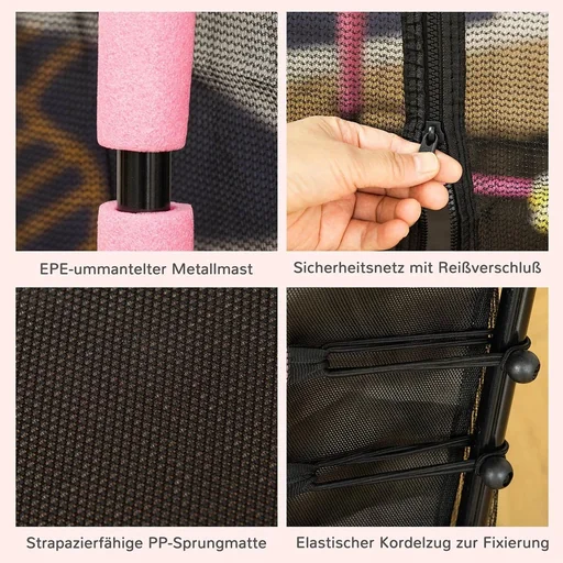 "5,3FT Trampolin für Kinder Gartentrampolin mit Sicherheitsnetz Randabdeckung Gummiseil gepolstert Fitness-Trampolin Mini image"