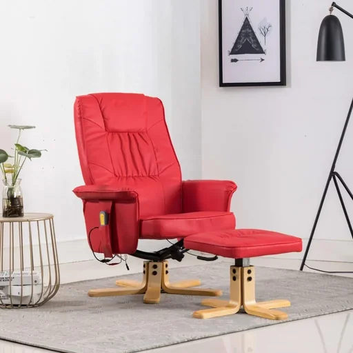 "Massageliege verstellbar mit Fußhocker Kunstleder rot image"