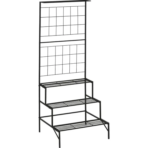 "Pflanzentreppe mit Spalier und 3 Stufen Metall schwarz 60 x 53,5 x 159,5 cm image"