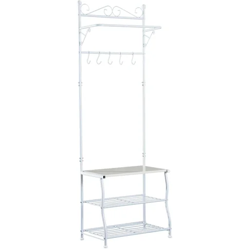 "Kleiderständer mit 3 Schuhablagen Flur Stahl Weiß image"
