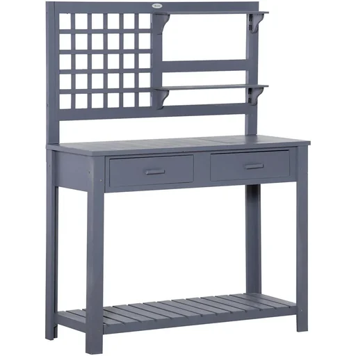 "Pflanztisch Gartentisch mit 2 Schubladen Holzpflanzentisch für Garten Terrasse grau 105 x 42 x 141,5 cm image"