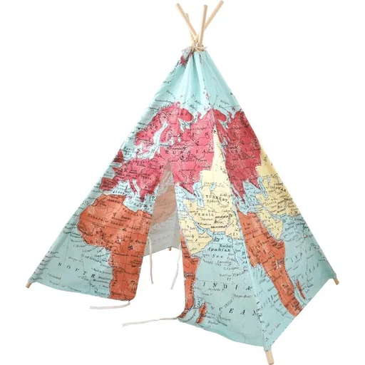 "Weltkarte Tipi-Zelt | Mehrfarbig | Wigwam Spielzelt|100% Baumwolle|120x120x160cm image"