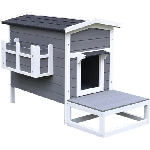 "Katzenhaus mit Terrasse und Balkon grau/weiß image"