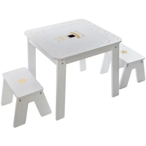 "NL Kindertisch mit 2 Hockern - Weiß - 57x57x51 cm image"