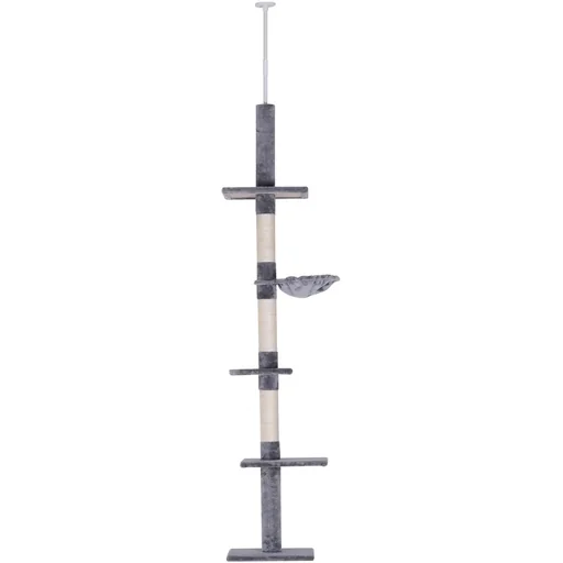"Kratzbaum Kletterbaum Spielbaum Katzenkratzturm deckenhoch höhenverstellbar Holz+Sisal+Plüsch Grau 40x30x(230 260) cm image"
