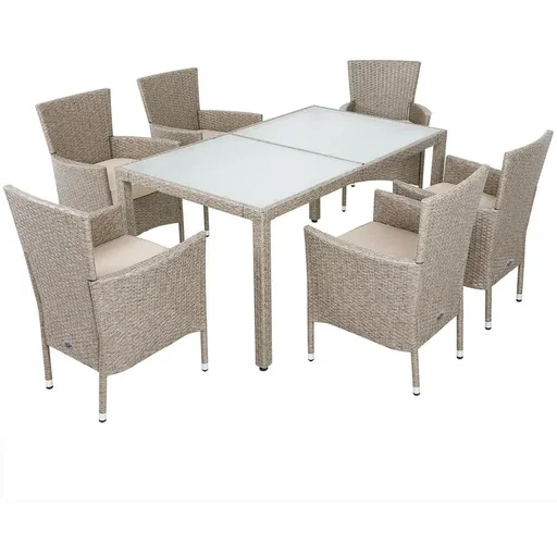 "Gartengarnitur 13-teilige stapelbare Polyrattan-Stuhlgarnitur Bali beige image"