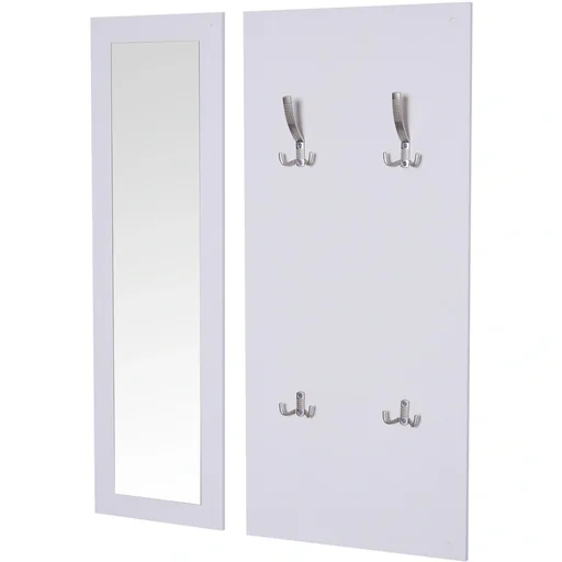 "3-teiliges Garderoben-Set Flurgaderobe mit Schuhschrank Garderobe Wandspiegel 4 Haken Weiß 30 x 100 cm image"