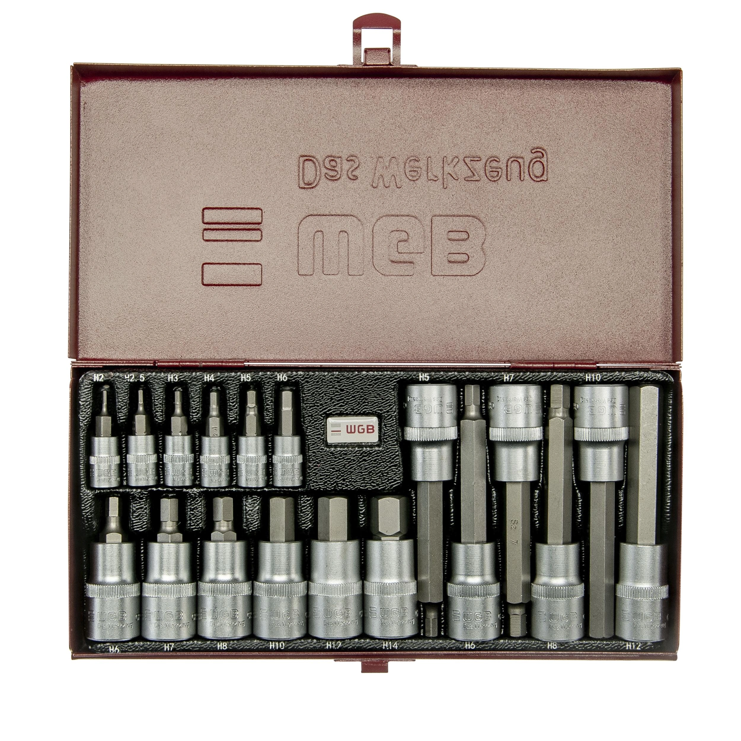 Steckschlüssel-Garnitur mit Bit-Einsätzen 1/4" + 1/2", 18-teilig