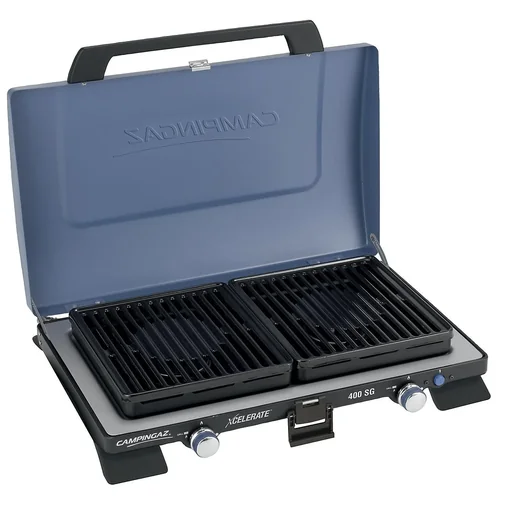 "400 SG (Kocher mit Grillplatte, mit Xcelerate  Brenner) 2-flammig, mit 2-teiligem Grillaufsatz, Piezozündung und Deckel image"