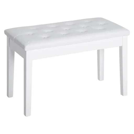 "Klavierhocker Klavierbank traditionellen Landhausstil kosmetischer Hocker Stauraum Gummiholz Kunstleder Weiß 76 x 36 x 5 image"