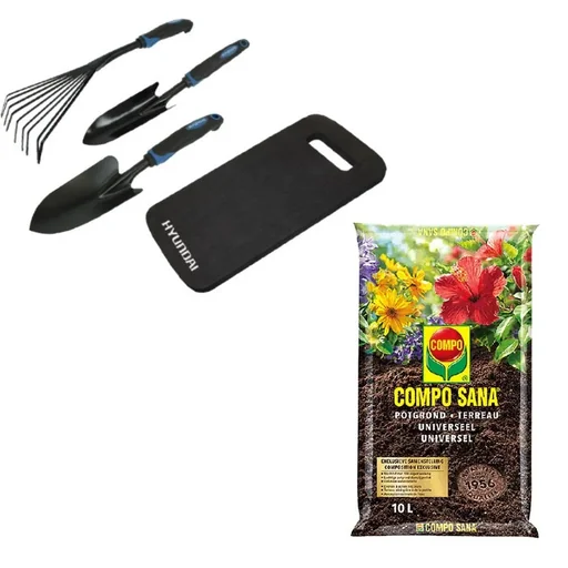 "Gartengeräte-Set 4-teilig + INKLUSIVE Compo Sana 10L Blumenerde - Universal - 100 Tage Betrieb image"