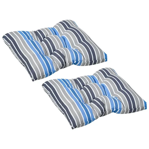 "2er-Set Sitzkissen Stuhlkissen Sitzauflage Gartenstuhlkissen leicht zu reinigen Blau gestreift 50L x 45B x 8T cm image"