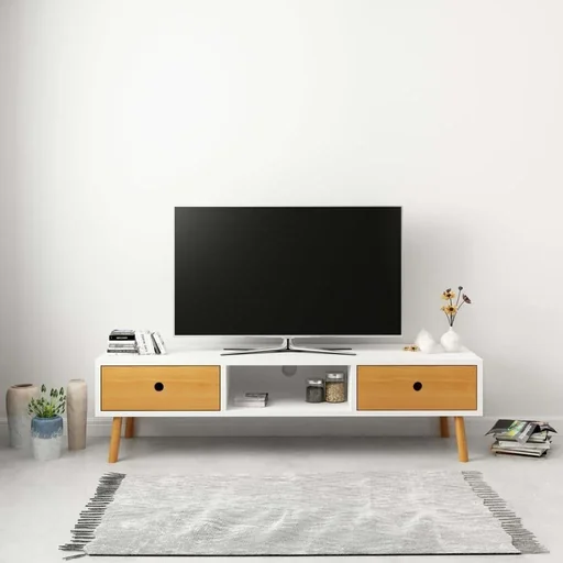 "TV-Schrank 120x35x35 cm Kiefer massiv weiß image"