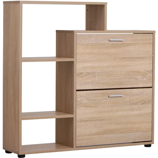 "Schuhschrank Schuhregal Schuhkipper Schuhkommode 2 Klappen 20 Schuhe Holz Natur 101,5 x 25,5 x 98 cm image"