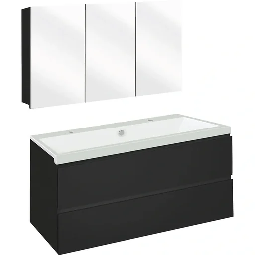 "Concept Badezimmermöbel met Spiegelschrank 100cm - schwartz/Weiss image"