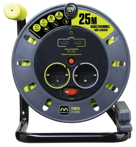 "Kabeltrommel 25 Meter mit 2 Steckdosen und 2 USB Ports image"