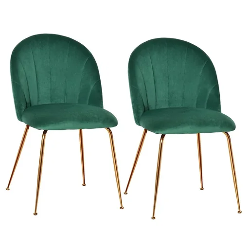"2er-Set Küchenstühle Esszimmerstühle mit Rückenlehne Polyester-Gewebe Metallbeine Grün+Gold 52 x 52 x 81 cm image"