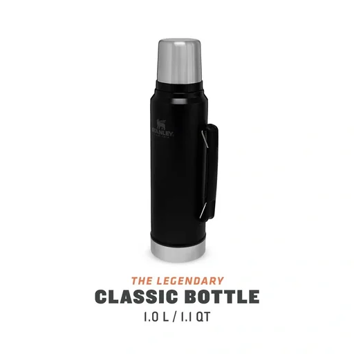 "Classic Vakuum-Flasche 1,0 l, matt schwarz, doppelwandige Vakuumisolierung, Griff, Trinkbecher image"
