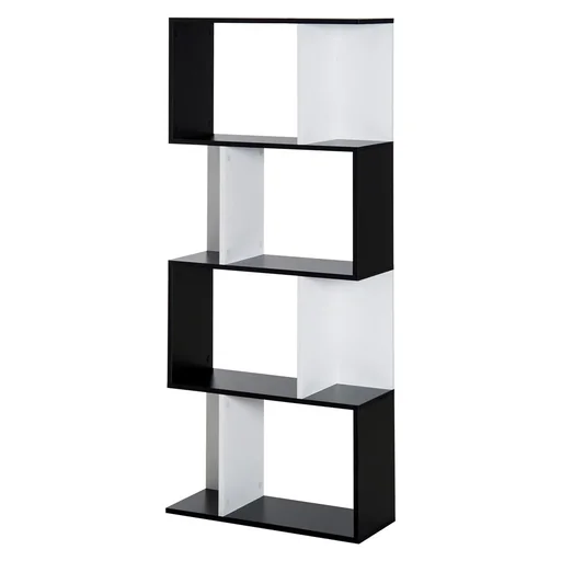 "Bücherregal S-förmiges Standregal Lagerregal 4-stufige Vitrine mit Hardware-Schnalle moderner Raumteiler Spanplatte Sch image"