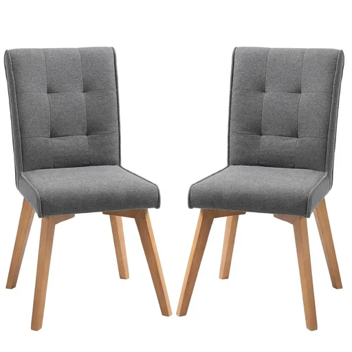 "Esszimmerstühle 2er-Set mit Rückenlehne Leinen-Polyester-Gewebe Schaumstoff Gummiholz Grau 45 x 61,5 x 94 cm image"