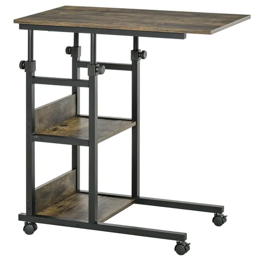 "Beistelltisch Couchtisch mit Rollen, E1 Spanplatte, Metall, Schwarz, 80x40x72-82 cm image"
