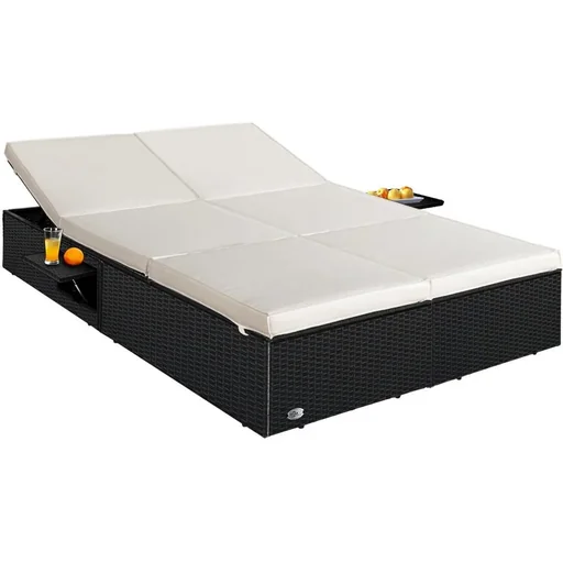 "2-Personen-Liege Polyrotan schwarz - creme 193 x 116 x 33cm image"