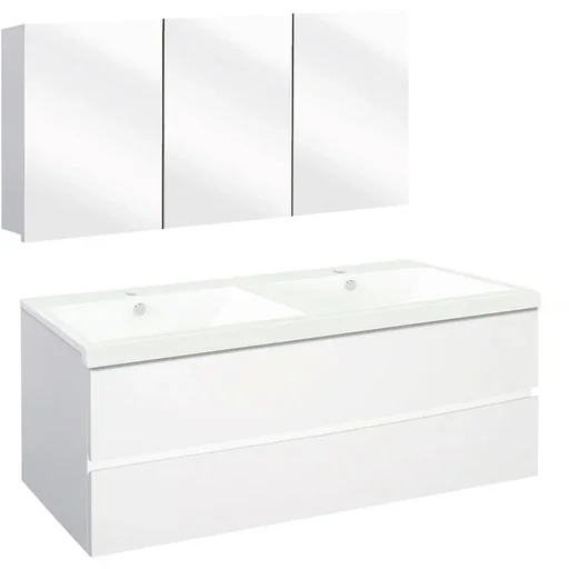 "Concept Badezimmermöbel met Spiegelschrank 120cm - Weiss/Weiss image"