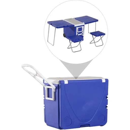 "Kühlbox mit Rollen 28L tragbar Camping 3-in-1-Set mit 1 Seitentisch + 2 Hocker klappbar image"