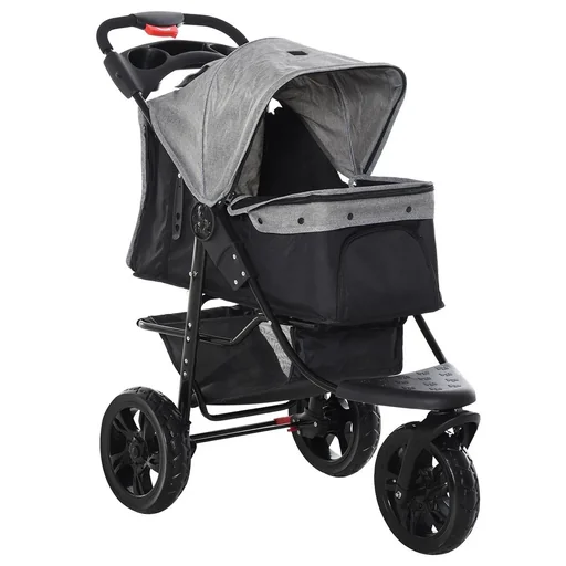 "Hundewagen Hundebuggy Katzenbuggy Pet Stroller mit 3 Rädern klappbar Hunde Katze Oxford Grau+Schwarz 109,5 x 57,5 x 106, image"