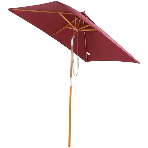 "Sonnenschirm Gartenschirm Faltbarer 3-stufiger Sonnenschirm aus Holz + Polyester weinrot image"