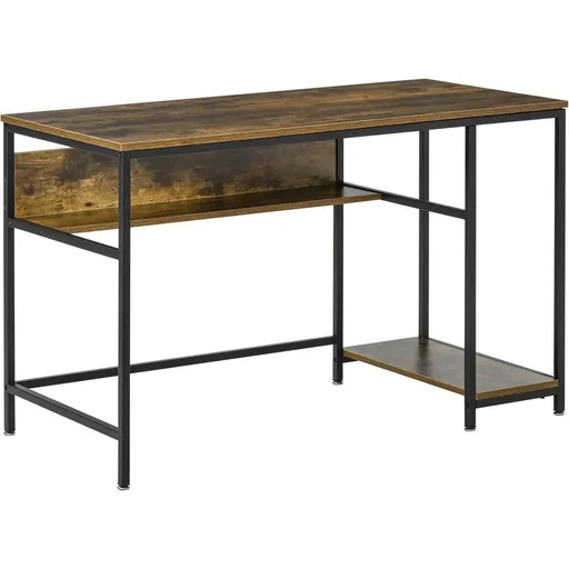 "Computertisch Schreibtisch Bürotisch Home Office Arbeitstisch mit Ablagen Industrieller Stil Rustikal-Braun Metall 120 x image"