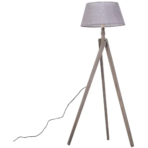"Stehlampe Stehleuchte Tripod Skandinavisch 40W Holz + Leinen beige 52 x 52 x 146 cm image"