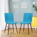 2er-Set Esszimmerstuhl Küchenstuhl Wohnzimmerstuhl Polsterstuhl Leinenbezug Metallfuß Blau 43 x 56,5 x 85 cm