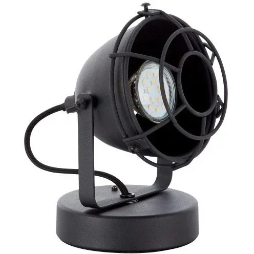 "Tischleuchte Carmen XS grill industriell floodlight mat Holzschwarz 28W Ø 13 cm image"