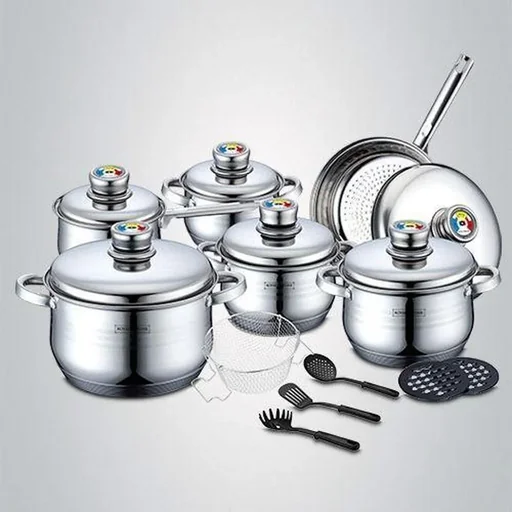 "18-teiliges Kochset aus Edelstahl mit Metall-Thermometerdeckeln image"