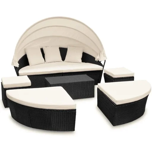 "Polyrattan-Sonneninsel oval 226cm schwarz mit Sonnendach image"