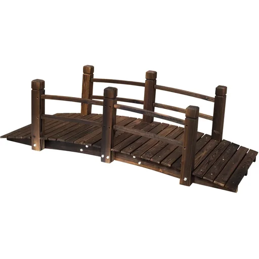 "Gartenbrücke Holzbrücke Holzsteg Teichbrücke Zierbrücke mit Geländer bis 180 kg Tannenholz Dunkelbraun 152,5 x 67 x 48 c image"